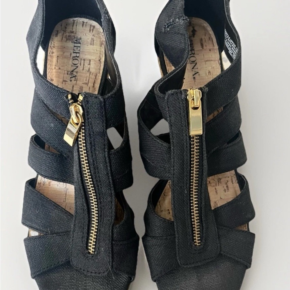 Merona Black Canvas Espadrille 4in Wedge Heels Womens Size 9.5